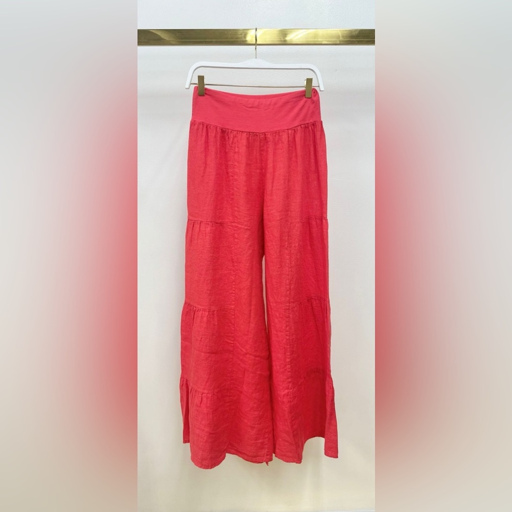 (2-36/255005-SOL-RED) LINEN TIERED PALAZZO PANT - Picture 2 of 3